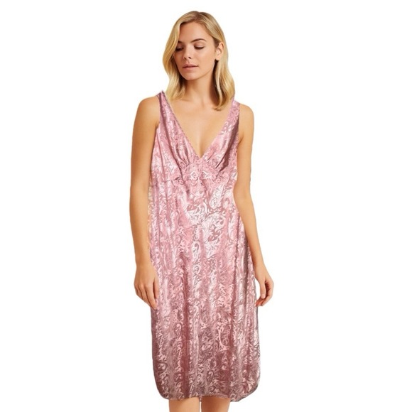 Vintage Lucie Ann Pink Slip Dress Medium Satin Lace Lingerie 60s Nightgown Glam - Picture 1 of 11